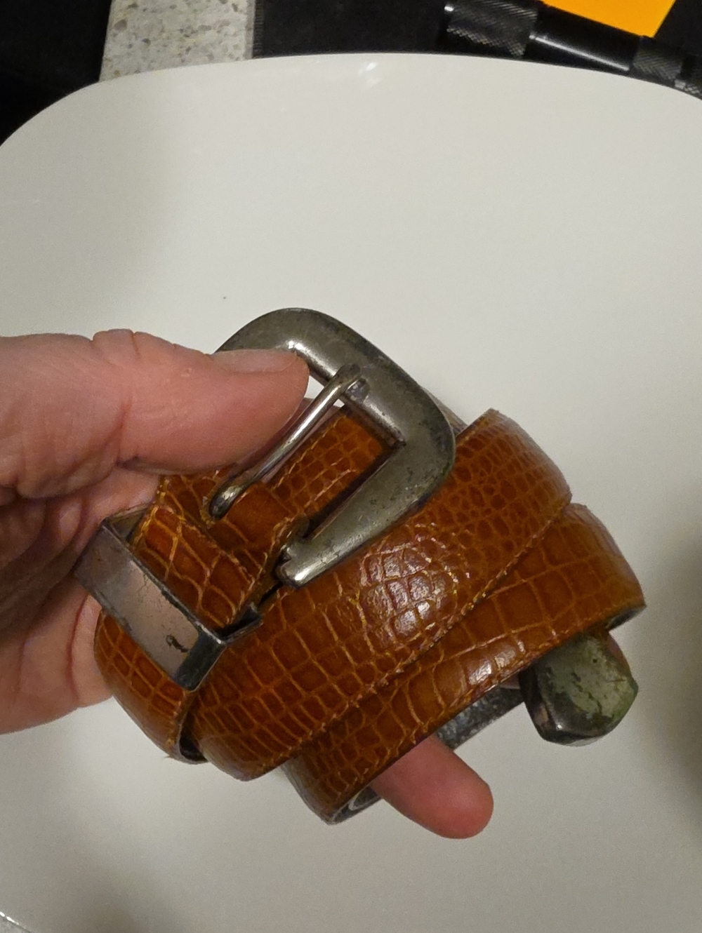 Men's Cognac Textured Leather Belt - Classic Buckle